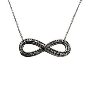 925 Infinity Diamond Chips Eternal Love Sterling Silver Pendant 18” Necklace